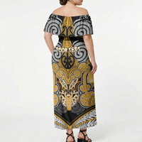 Aotearoa Iwi Ngati Whatua Personalised Off Shoulder Maxi Dress Maori Kowhaiwhai Pattern