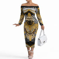 Aotearoa Iwi Ngati Whatua Personalised Off The Shoulder Long Sleeve Dress Maori Kowhaiwhai Pattern