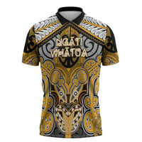 Aotearoa Iwi Ngati Whatua Personalised Zipper Polo Shirt Maori Kowhaiwhai Pattern