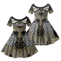 Aotearoa Iwi Waikato Tainui Personalised Family Matching Long Sleeve Bodycon Dress and Hawaiian Shirt Maori Kowhaiwhai Pattern