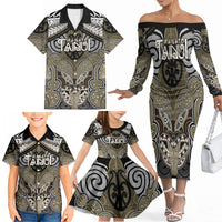 Aotearoa Iwi Waikato Tainui Personalised Family Matching Off The Shoulder Long Sleeve Dress and Hawaiian Shirt Maori Kowhaiwhai Pattern