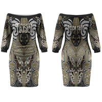 Aotearoa Iwi Waikato Tainui Personalised Family Matching Off The Shoulder Long Sleeve Dress and Hawaiian Shirt Maori Kowhaiwhai Pattern