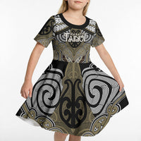 Aotearoa Iwi Waikato Tainui Personalised Kid Short Sleeve Dress Maori Kowhaiwhai Pattern