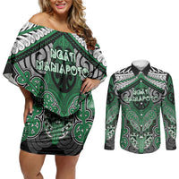 Aotearoa Iwi Ngati Maniapoto Personalised Couples Matching Off Shoulder Short Dress and Long Sleeve Button Shirt Maori Kowhaiwhai Pattern