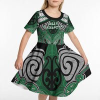 Aotearoa Iwi Ngati Maniapoto Personalised Kid Short Sleeve Dress Maori Kowhaiwhai Pattern