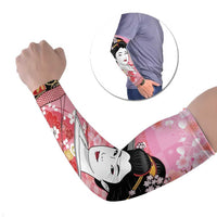 Japanese Geisha Cherry Blossom Arm Sleeves Pink Palaka Hawaii Pattern Fusion Design LT19 Set of 2 Pink - Polynesian Pride