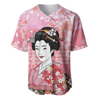 Japanese Geisha Cherry Blossom Baseball Jersey Pink Palaka Hawaii Pattern Fusion Design LT19 Pink - Polynesian Pride