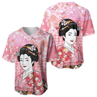 Japanese Geisha Cherry Blossom Baseball Jersey Pink Palaka Hawaii Pattern Fusion Design LT19 - Polynesian Pride
