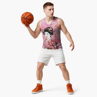 Japanese Geisha Cherry Blossom Basketball Jersey Pink Palaka Hawaii Pattern Fusion Design LT19 - Polynesian Pride