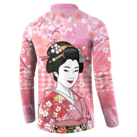 Japanese Geisha Cherry Blossom Button Sweatshirt Pink Palaka Hawaii Pattern Fusion Design LT19 - Polynesian Pride