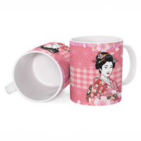 Japanese Geisha Cherry Blossom Ceramic Mug Pink Palaka Hawaii Pattern Fusion Design LT19 - Polynesian Pride