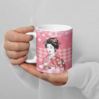 Japanese Geisha Cherry Blossom Ceramic Mug Pink Palaka Hawaii Pattern Fusion Design LT19 - Polynesian Pride