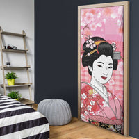 Japanese Geisha Cherry Blossom Door Cover Pink Palaka Hawaii Pattern Fusion Design LT19 - Polynesian Pride