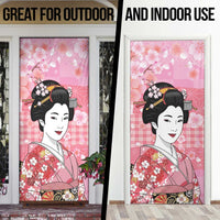 Japanese Geisha Cherry Blossom Door Cover Pink Palaka Hawaii Pattern Fusion Design LT19 - Polynesian Pride