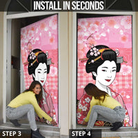 Japanese Geisha Cherry Blossom Door Cover Pink Palaka Hawaii Pattern Fusion Design LT19 - Polynesian Pride