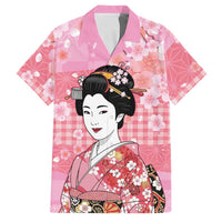 Japanese Geisha Cherry Blossom Family Matching Mermaid Dress and Hawaiian Shirt Pink Palaka Hawaii Pattern Fusion Design