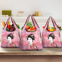 Japanese Geisha Cherry Blossom Grocery Bag Pink Palaka Hawaii Pattern Fusion Design LT19 3-pack One Size Pink - Polynesian Pride