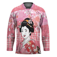 Japanese Geisha Cherry Blossom Hockey Jersey Pink Palaka Hawaii Pattern Fusion Design LT19 Unisex Pink - Polynesian Pride