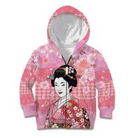 Japanese Geisha Cherry Blossom Kid Hoodie Pink Palaka Hawaii Pattern Fusion Design LT19 Zip Hoodie Pink - Polynesian Pride