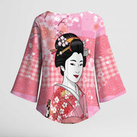 Japanese Geisha Cherry Blossom Kimono Sleeve Blouse Pink Palaka Hawaii Pattern Fusion Design LT19 - Polynesian Pride