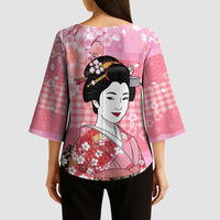 Japanese Geisha Cherry Blossom Kimono Sleeve Blouse Pink Palaka Hawaii Pattern Fusion Design LT19 - Polynesian Pride