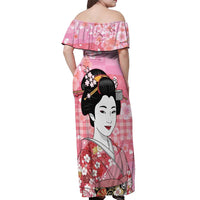 Japanese Geisha Cherry Blossom Off Shoulder Maxi Dress Pink Palaka Hawaii Pattern Fusion Design LT19 - Polynesian Pride