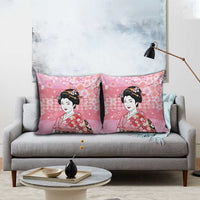 Japanese Geisha Cherry Blossom Pillow Cover Pink Palaka Hawaii Pattern Fusion Design LT19 - Polynesian Pride