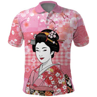 Japanese Geisha Cherry Blossom Polo Shirt Pink Palaka Hawaii Pattern Fusion Design LT19 Pink - Polynesian Pride