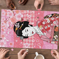 Japanese Geisha Cherry Blossom Puzzle Pink Palaka Hawaii Pattern Fusion Design LT19 - Polynesian Pride