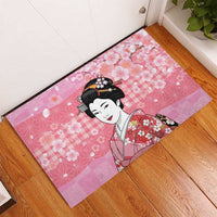 Japanese Geisha Cherry Blossom Rubber Doormat Pink Palaka Hawaii Pattern Fusion Design LT19 - Polynesian Pride