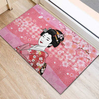Japanese Geisha Cherry Blossom Rubber Doormat Pink Palaka Hawaii Pattern Fusion Design LT19 - Polynesian Pride
