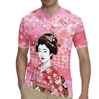 Japanese Geisha Cherry Blossom Rugby Jersey Pink Palaka Hawaii Pattern Fusion Design LT19 - Polynesian Pride