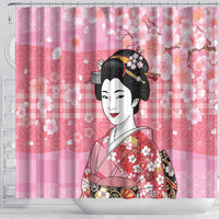 Japanese Geisha Cherry Blossom Shower Curtain Pink Palaka Hawaii Pattern Fusion Design LT19 - Polynesian Pride