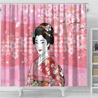 Japanese Geisha Cherry Blossom Shower Curtain Pink Palaka Hawaii Pattern Fusion Design LT19 - Polynesian Pride