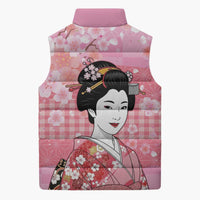 Japanese Geisha Cherry Blossom Sleeveless Puffer Jacket Pink Palaka Hawaii Pattern Fusion Design LT19 - Polynesian Pride