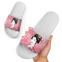 Japanese Geisha Cherry Blossom Slide Sandals Pink Palaka Hawaii Pattern Fusion Design LT19 - Polynesian Pride