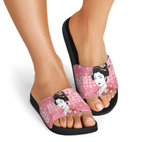 Japanese Geisha Cherry Blossom Slide Sandals Pink Palaka Hawaii Pattern Fusion Design LT19 - Polynesian Pride