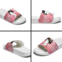 Japanese Geisha Cherry Blossom Slide Sandals Pink Palaka Hawaii Pattern Fusion Design LT19 - Polynesian Pride
