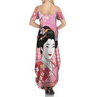 Japanese Geisha Cherry Blossom Summer Maxi Dress Pink Palaka Hawaii Pattern Fusion Design LT19 - Polynesian Pride