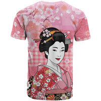 Japanese Geisha Cherry Blossom T Shirt Pink Palaka Hawaii Pattern Fusion Design LT19 - Polynesian Pride