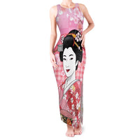 Japanese Geisha Cherry Blossom Tank Maxi Dress Pink Palaka Hawaii Pattern Fusion Design LT19 Women Pink - Polynesian Pride