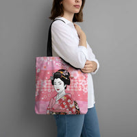 Japanese Geisha Cherry Blossom Tote Bag Pink Palaka Hawaii Pattern Fusion Design LT19 - Polynesian Pride