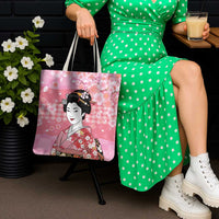 Japanese Geisha Cherry Blossom Tote Bag Pink Palaka Hawaii Pattern Fusion Design LT19 - Polynesian Pride