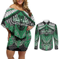 Aotearoa Iwi Ngai Tahu Personalised Couples Matching Off Shoulder Short Dress and Long Sleeve Button Shirt Maori Kowhaiwhai Pattern