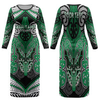 Aotearoa Iwi Ngai Tahu Personalised Family Matching Long Sleeve Bodycon Dress and Hawaiian Shirt Maori Kowhaiwhai Pattern