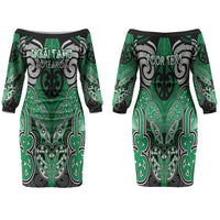 Aotearoa Iwi Ngai Tahu Personalised Family Matching Off The Shoulder Long Sleeve Dress and Hawaiian Shirt Maori Kowhaiwhai Pattern