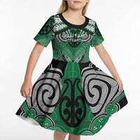 Aotearoa Iwi Ngai Tahu Personalised Kid Short Sleeve Dress Maori Kowhaiwhai Pattern