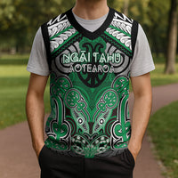 Aotearoa Iwi Ngai Tahu Personalised Christmas Knitted V-Neck Vest Maori Kowhaiwhai Pattern