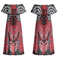 Aotearoa Iwi Te Arawa Personalised Couples Matching Off Shoulder Maxi Dress and Long Sleeve Button Shirt Maori Kowhaiwhai Pattern