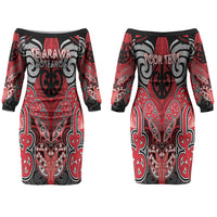 Aotearoa Iwi Te Arawa Personalised Family Matching Off The Shoulder Long Sleeve Dress and Hawaiian Shirt Maori Kowhaiwhai Pattern